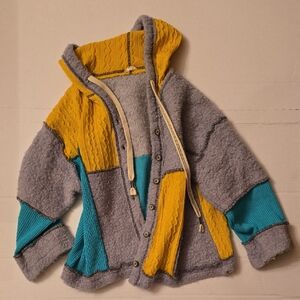 POL Colorblock Cardigan in Yellow, Gray, and Teal NWOT